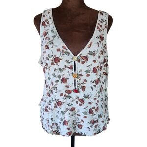 VTG 90s Y2K Floral Ribbed Tank Top Lettuce Hem Rosette Detail Coquette Cami‎ M